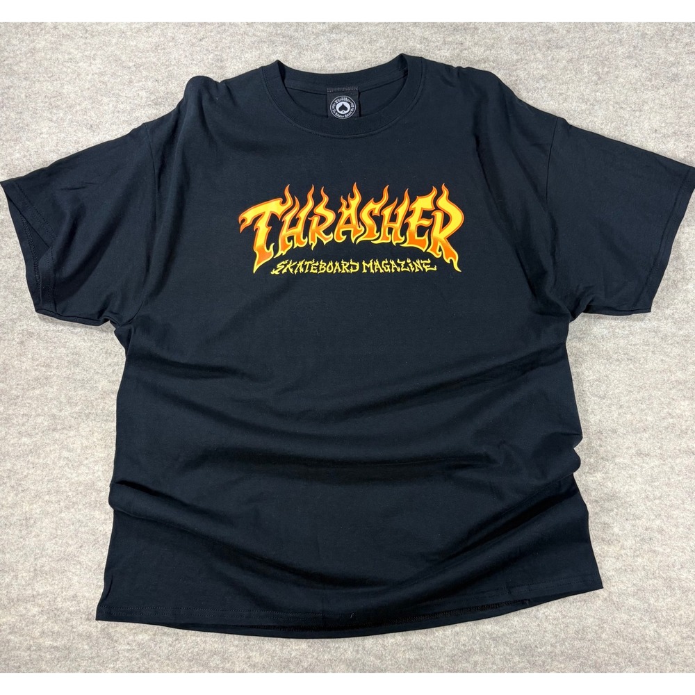 Thrasher Skateboard Magazine Flame Logo T-Shirt Black Mens XL Short Sleeve Tee